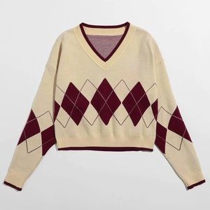 NWOT Drop Shoulder Argyle Sweater